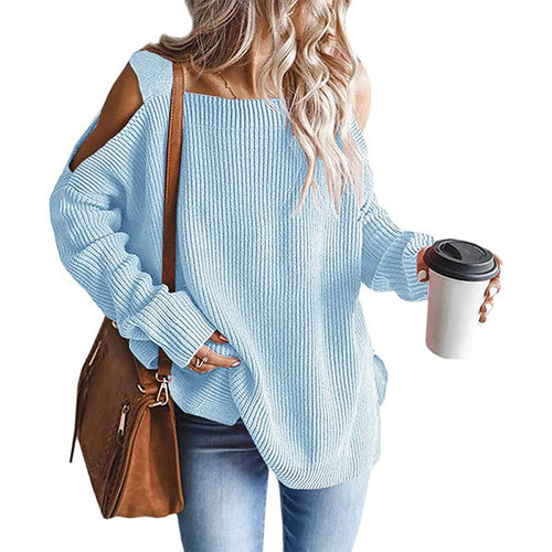 Dame afslappet strikbluse med off-shoulder udskæring Stilla