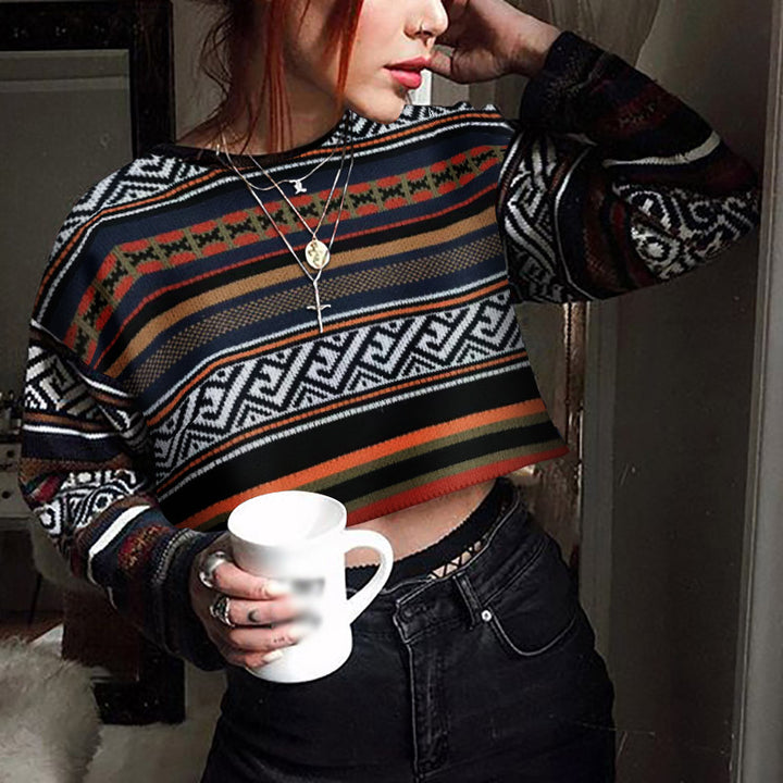 Dame moderigtig og afslappet cropped sweatshirts med geometrisk mønster Stilla
