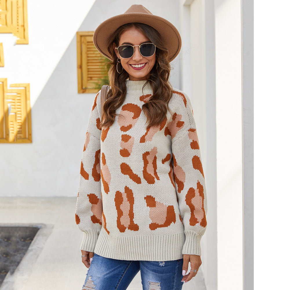 Damer fashionable sweater i trendy dyreprint design med høj krave Stilla