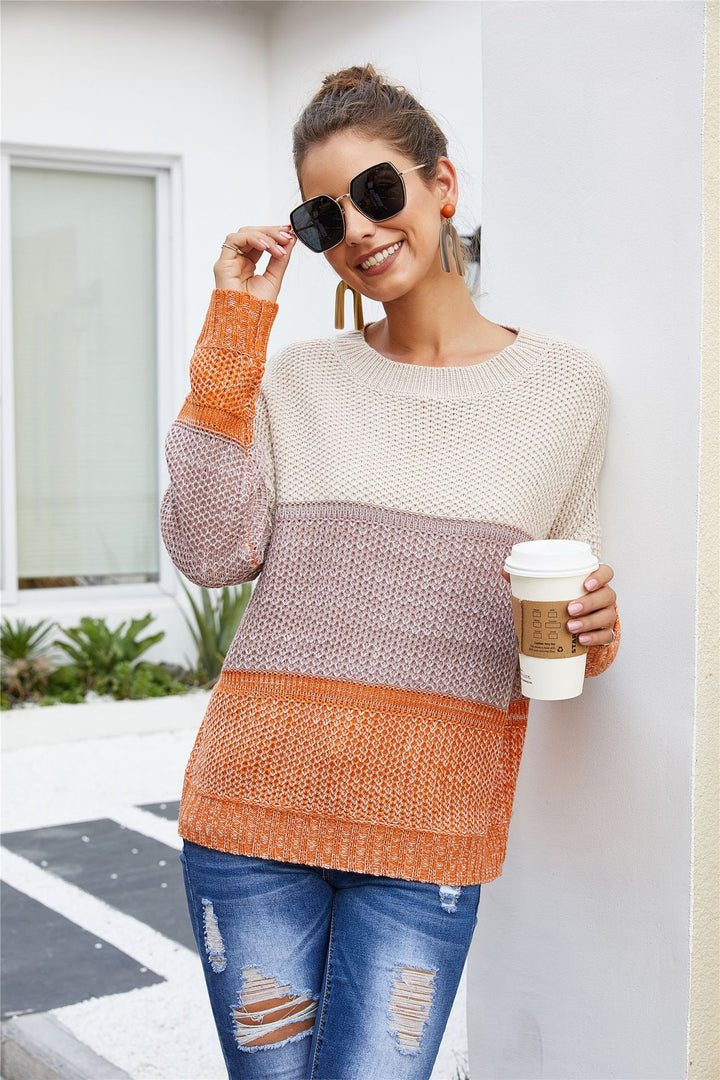 Kvinders chunky strik sweater med fashionabelt block design og casual fit Stilla