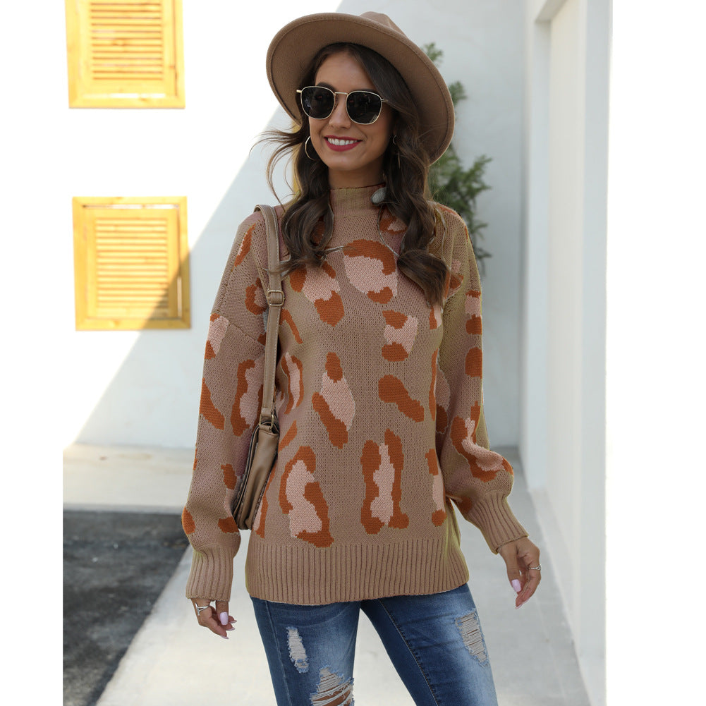 Damer fashionable sweater i trendy dyreprint design med høj krave Stilla