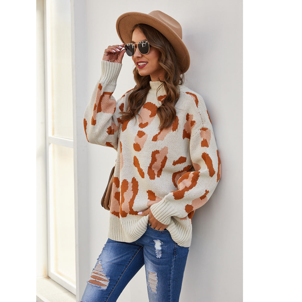 Damer fashionable sweater i trendy dyreprint design med høj krave Stilla