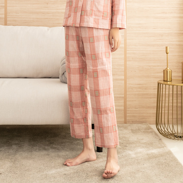 Dame pyjamasæt med ternet mønster og praktiske lommer Stilla