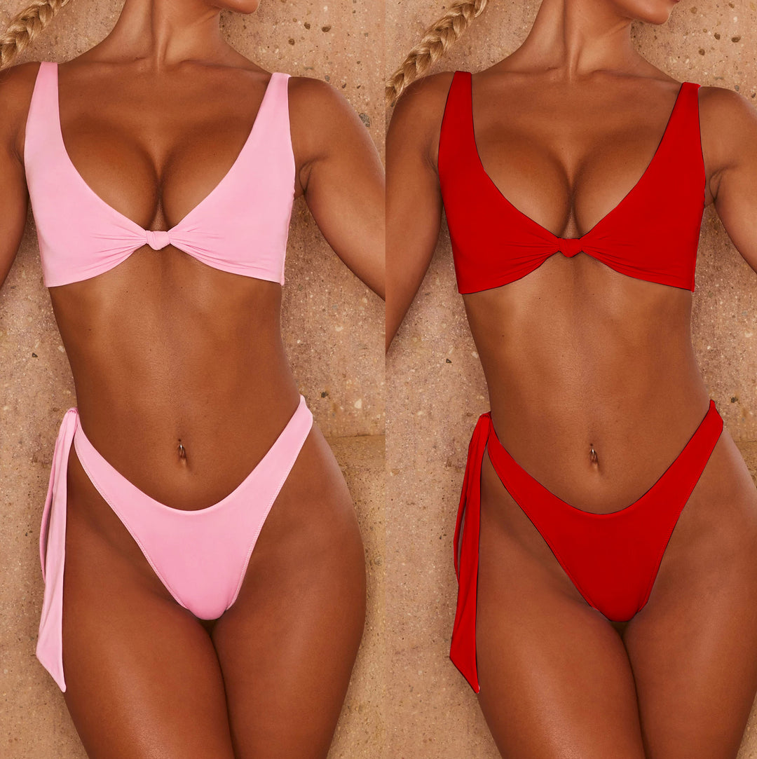 Dame Bandeau-Bikini med legesyg knudedetalje og høj benudskæring Stilla