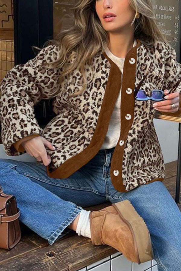 Stilla | Leopard Løs Løs Cashmere Varm Jakke