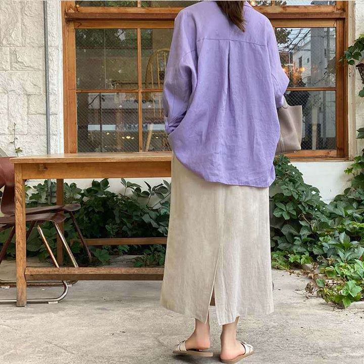 Dame afslappet linned bluse med oversized snit Stilla