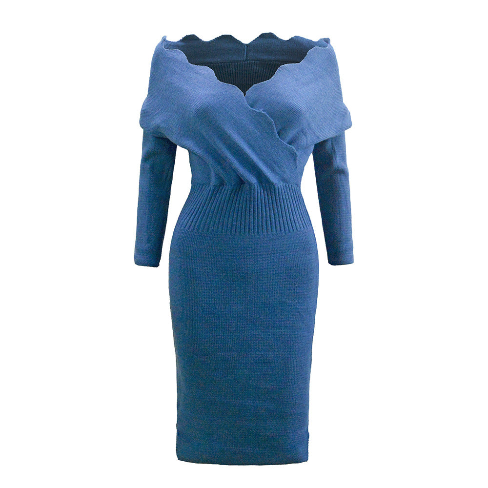 Dame Off-Shoulder Strik Bodycon Kjole Stilla