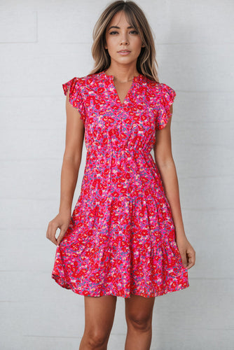 Stilla | Print Notched Neck Cap Sleeve Mini Kjole