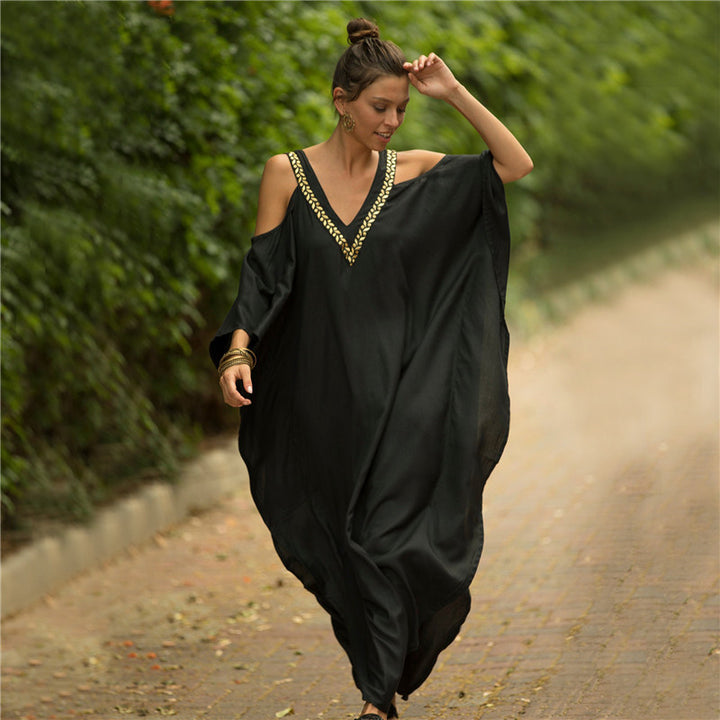 Dame Kaftan med dyb V-udskæring og elegante smykker detaljer Stilla
