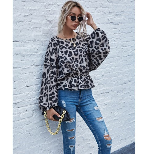 Dame Tierprint Peplum-top Stilla