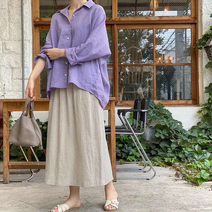 Dame afslappet linned bluse med oversized snit Stilla