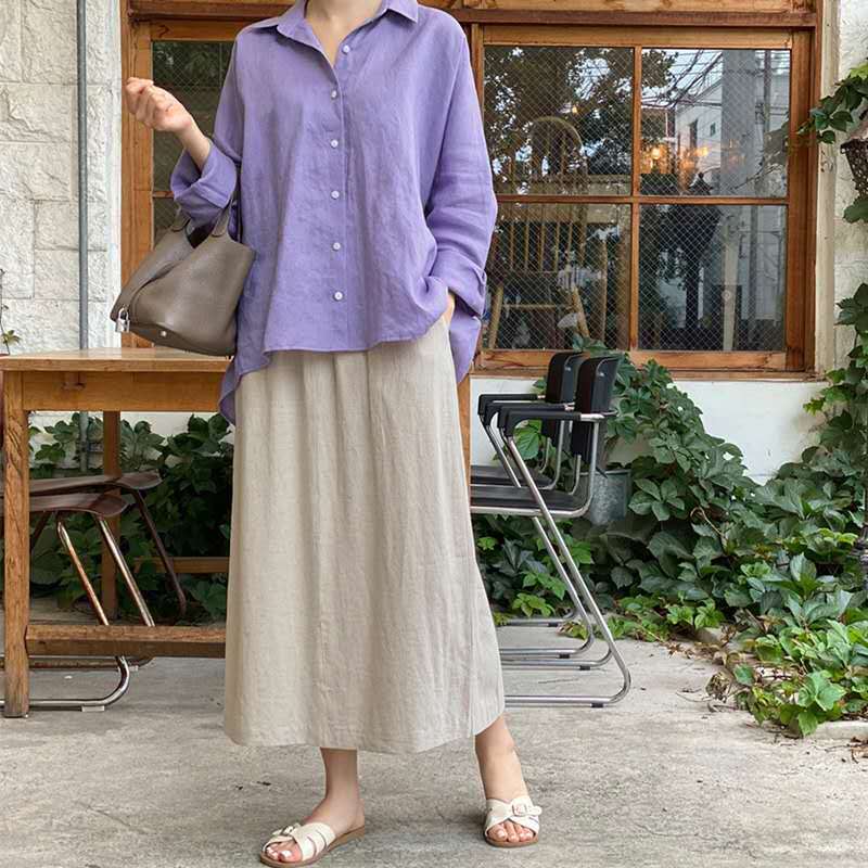 Dame afslappet linned bluse med oversized snit Stilla