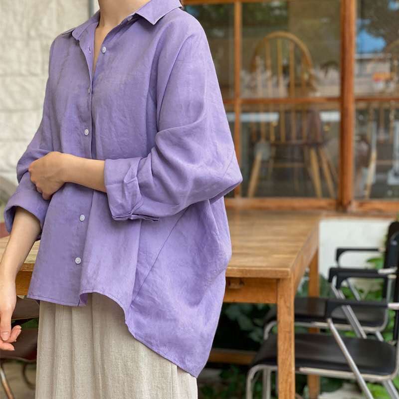 Dame afslappet linned bluse med oversized snit Stilla