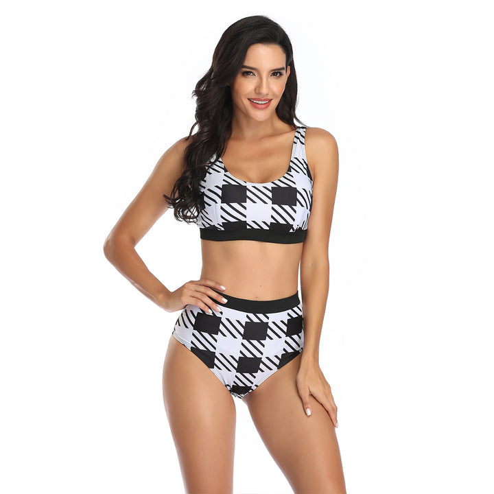 Dame Højskåret Bikini med sporty snit og grafisk design Stilla