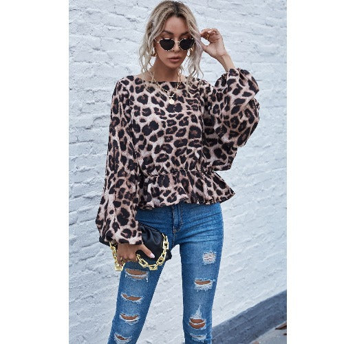 Dame Tierprint Peplum-top Stilla