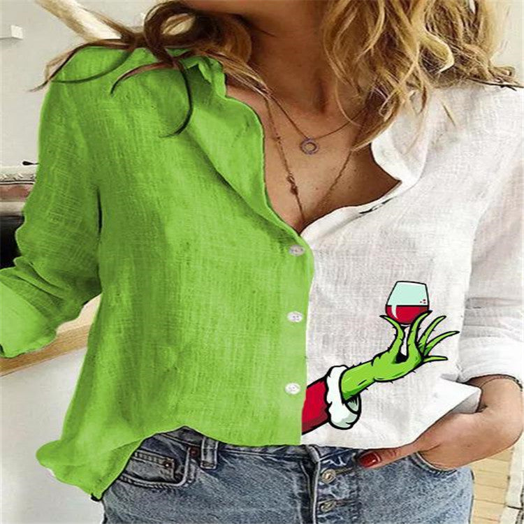 Dame Legende linned bluse med cartoon motiv Stilla