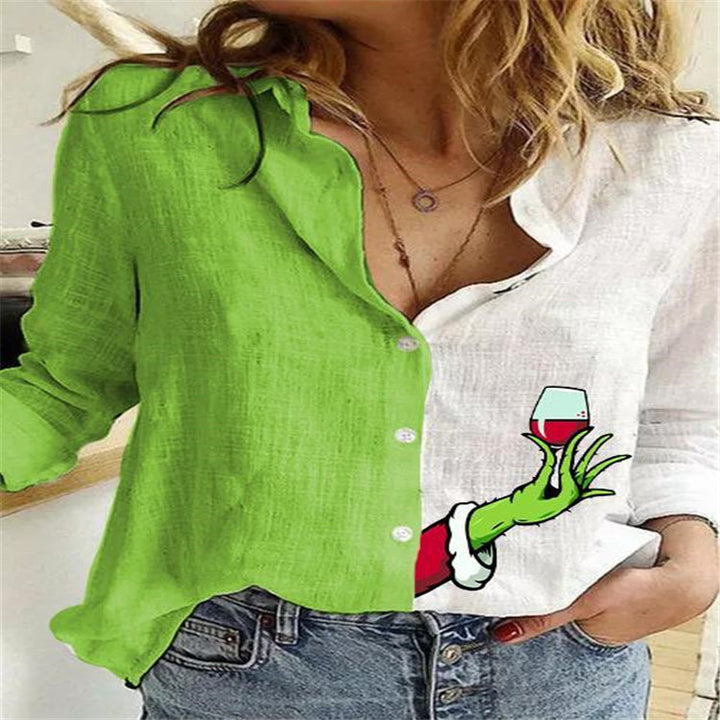 Dame Legende linned bluse med cartoon motiv Stilla