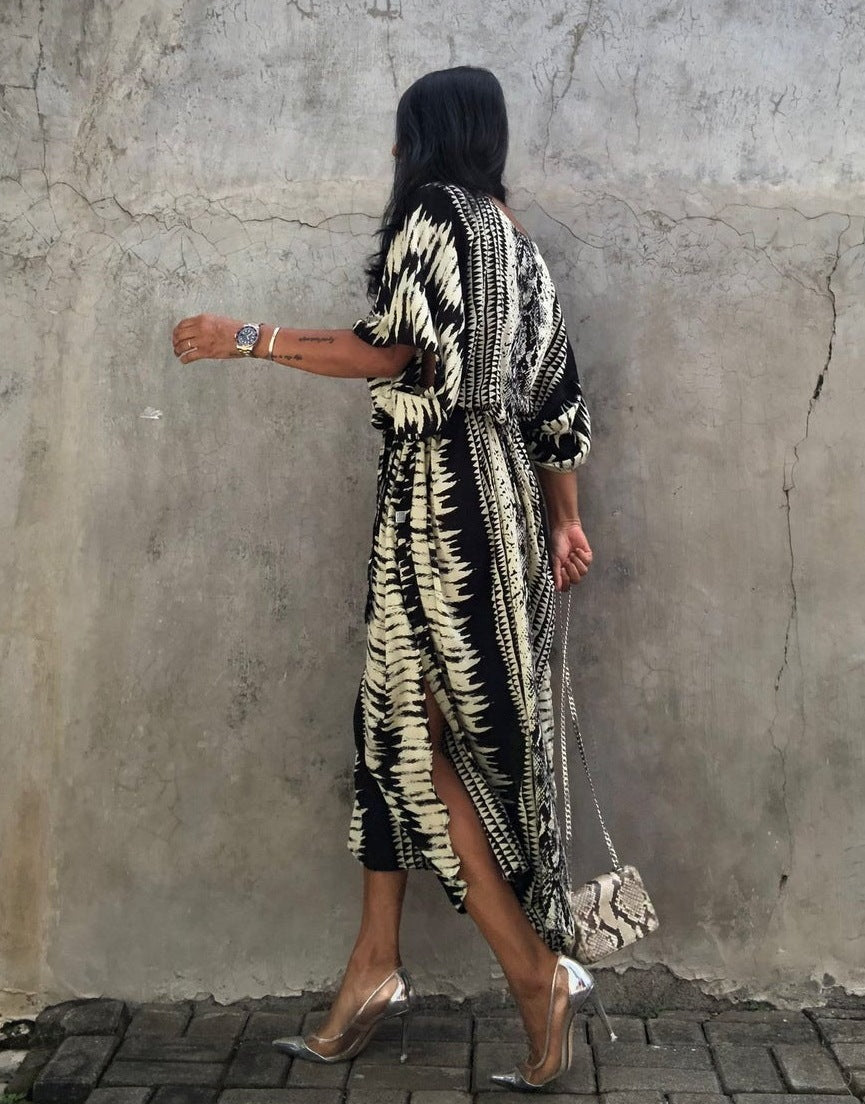 Dame Kaftan med boho-inspireret mønster og løs pasform Stilla