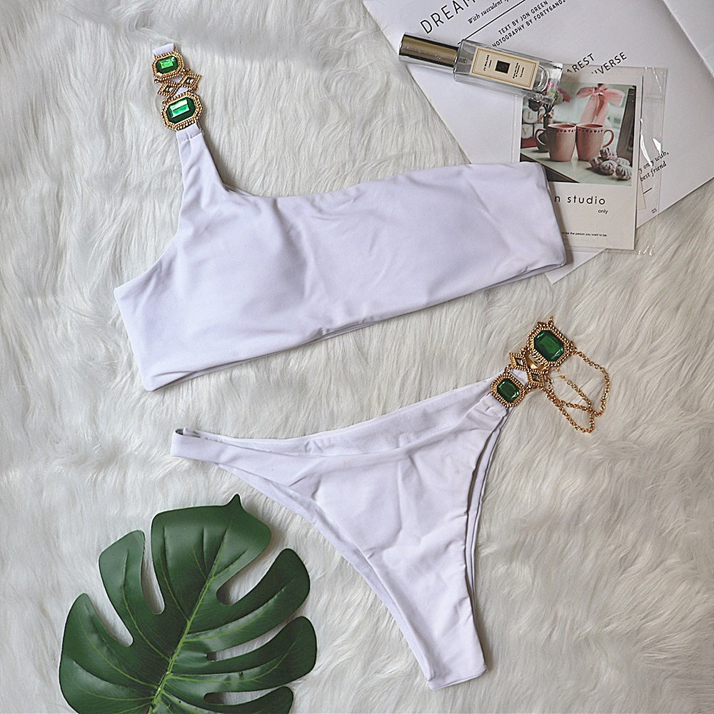 Damer One-Shoulder Strass Bikini Sæt Stilla