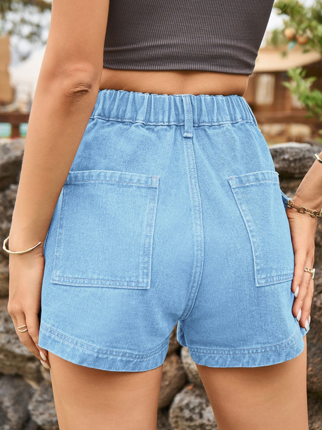 Stilla | Talje Denim Shorts med Lommer