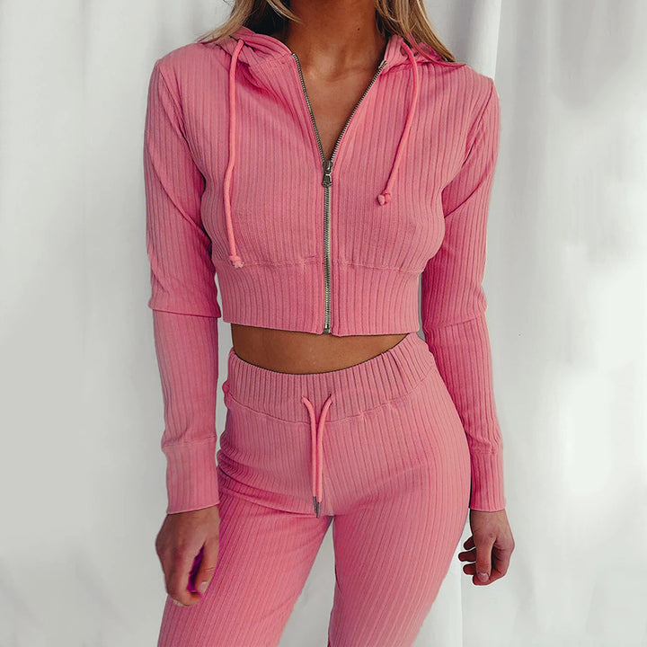 Dame Sportsligt Crop Hoodie og Leggings-Sæt Stilla