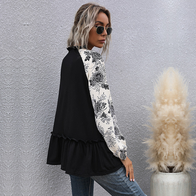 Dame hoodie med blomsterdesign og peplum snit Skovae