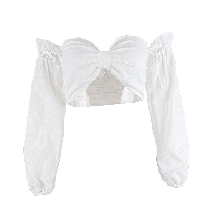 Dame Off-Shoulder Bluse med Pufærmer og Sløjfedetalje Stilla