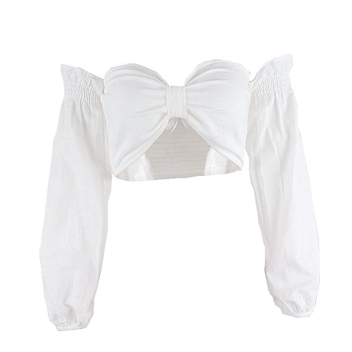 Dame Off-Shoulder Bluse med Pufærmer og Sløjfedetalje Stilla