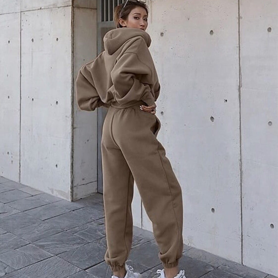 Kvindernes afslappede hoodie og jogger sæt med elastisk talje og praktiske lommer