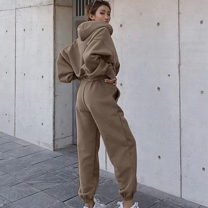 Kvindernes afslappede hoodie og jogger sæt med elastisk talje og praktiske lommer
