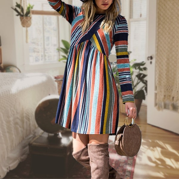 Stilla | Farve Kryds Stribet Midi Kjole