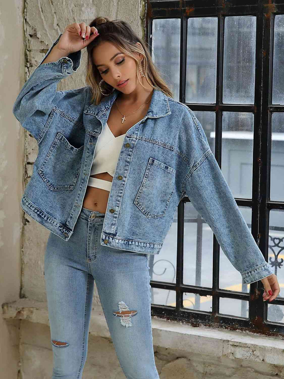 Stilla | Nakke Sunket Skulder Denim Jakke
