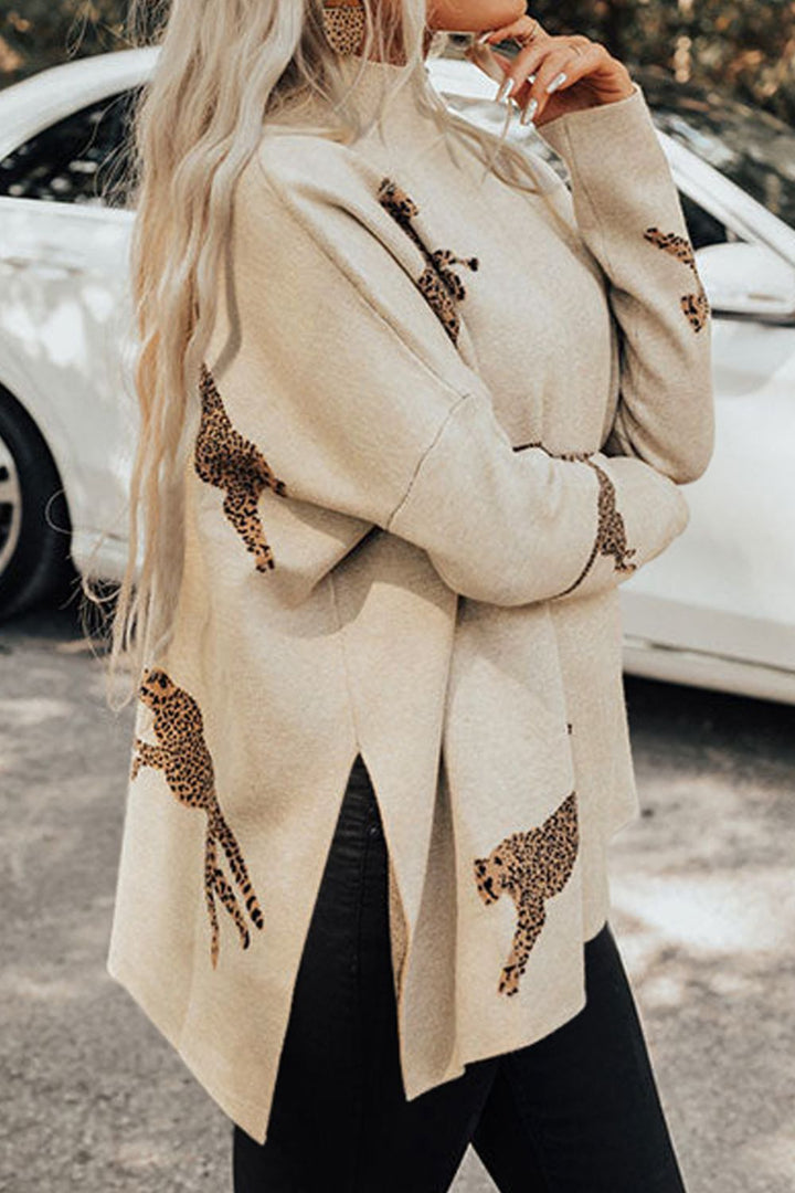 Stilla | Mønstret Mock Neck Langærmet Slids Sweater