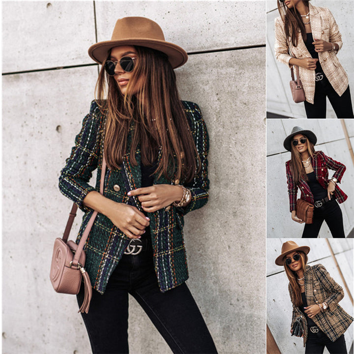 Dame elegant Tweed Blazer med gyldne knapper Stilla