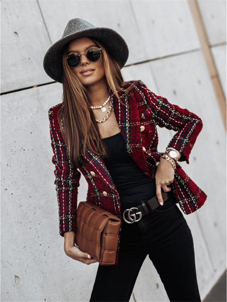 Dame elegant Tweed Blazer med gyldne knapper Stilla