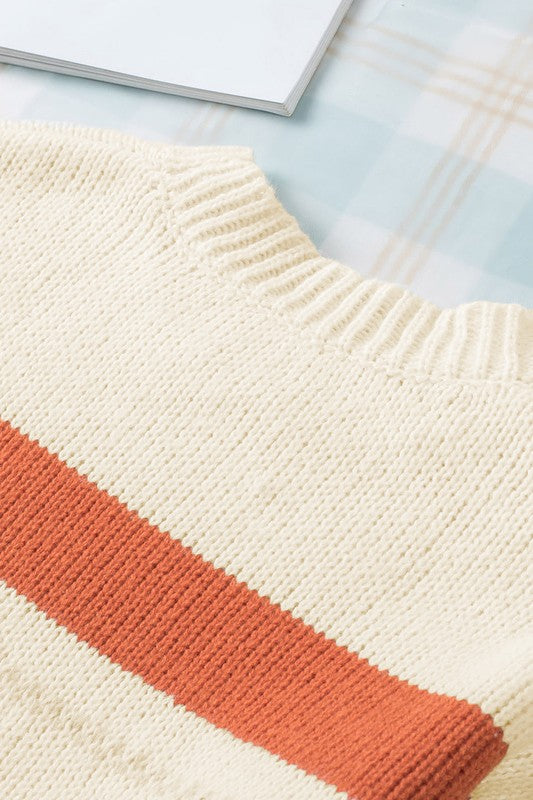 Stilla | Stribet Pullover I Farveblok Strik Med Faldende Skuldre