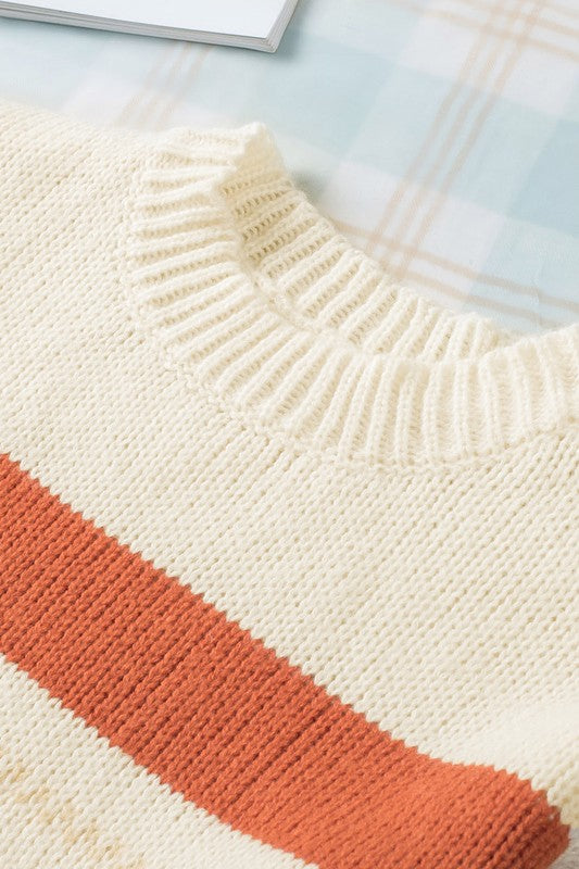 Stilla | Stribet Pullover I Farveblok Strik Med Faldende Skuldre