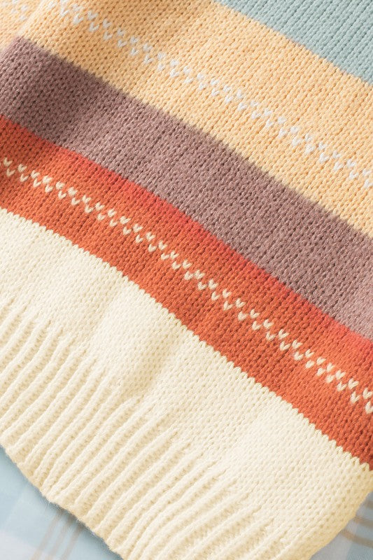 Stilla | Stribet Pullover I Farveblok Strik Med Faldende Skuldre