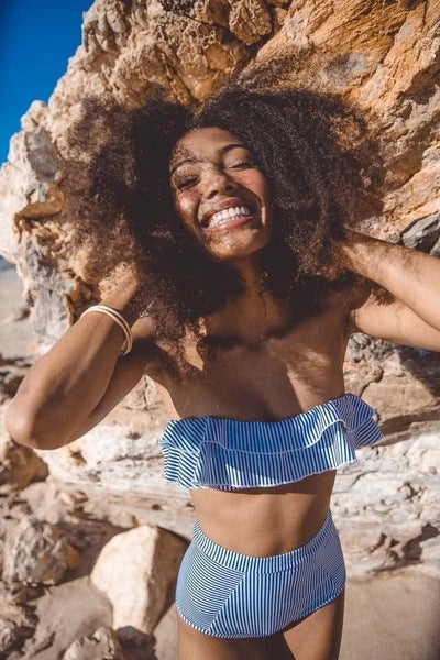 Dame bandeau bikini med mode rynke detaljer Skovae