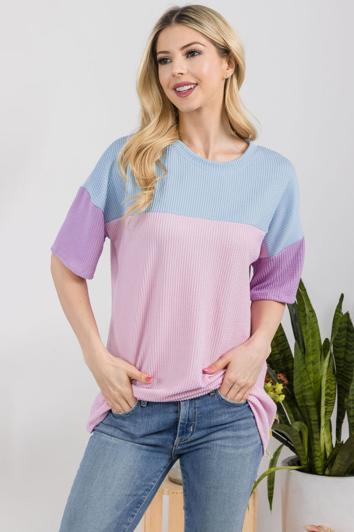 Stilla | Full Size Ribbed Color Block T-Shirt