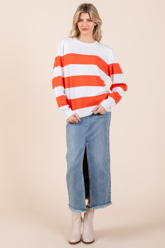 Stilla | Let Pullover Af Stribet Maskemateriale