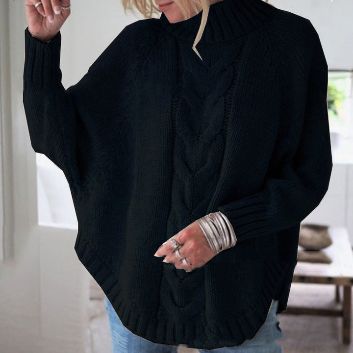 Kvinders sweater med høj krave og kabeldesign Stilla