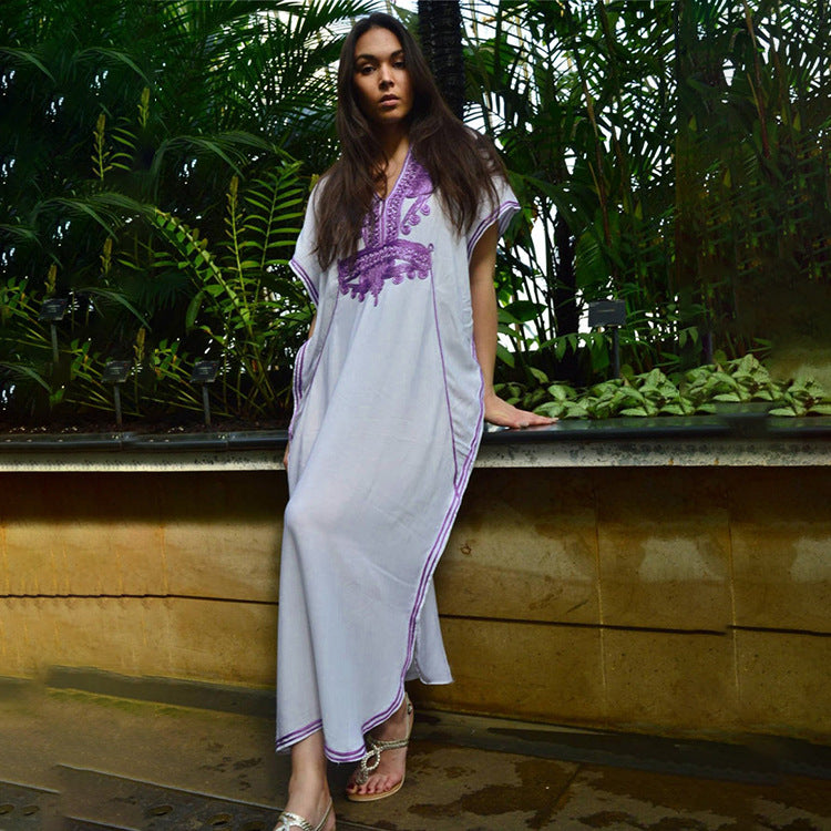Dame Elegant Strandkaftan med eksklusive broderidetaljer Stilla