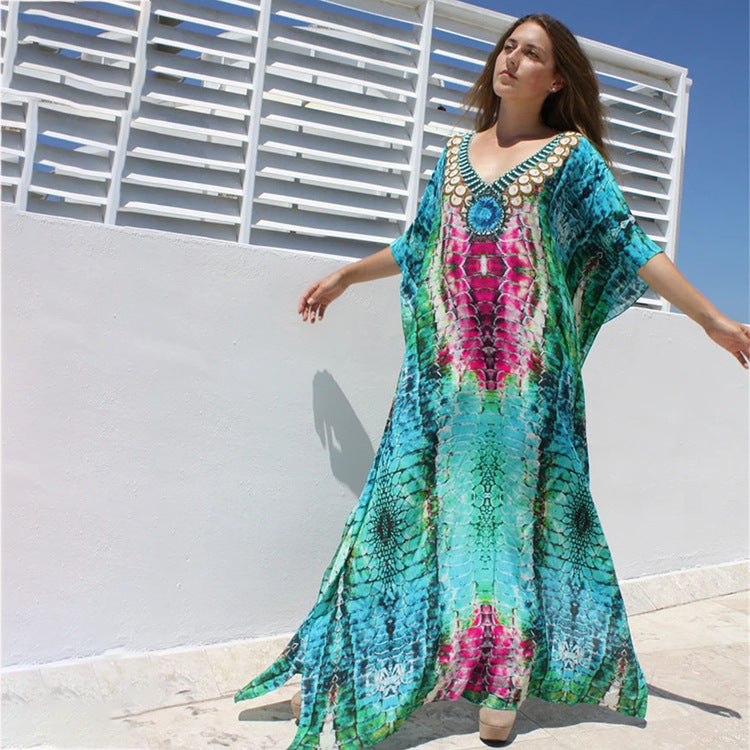 Dame Kaftan med skinnende slange mønster og høj kvalitet broderi Stilla