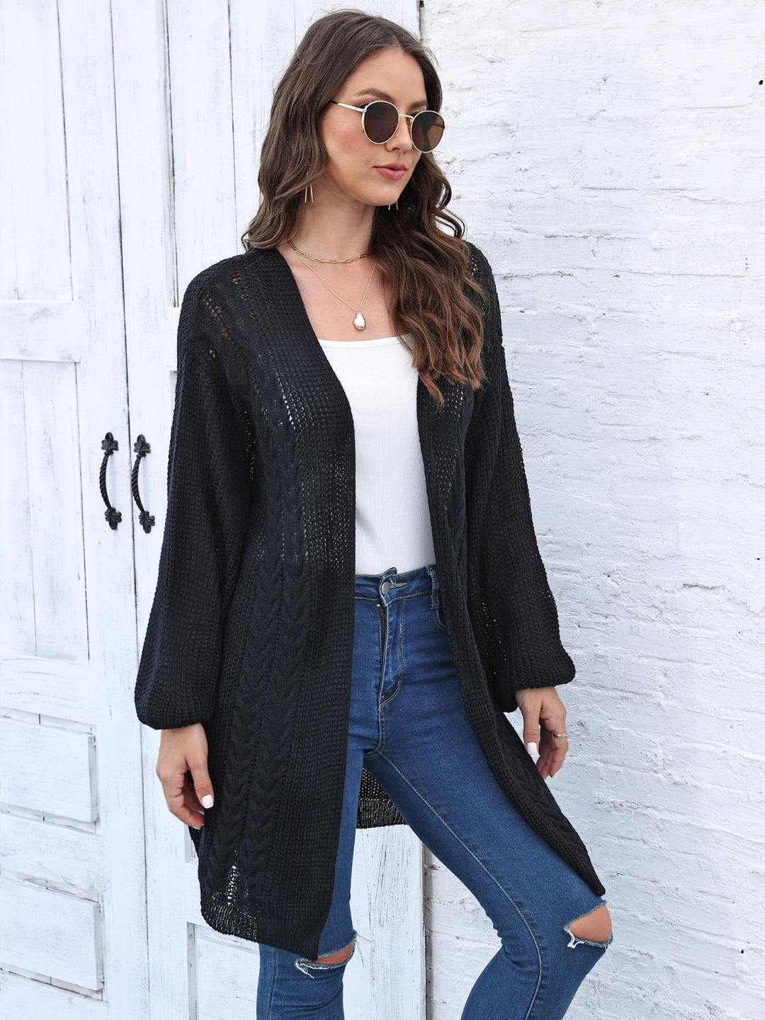 Stilla | Strik Åben Front Langærmet Cardigan