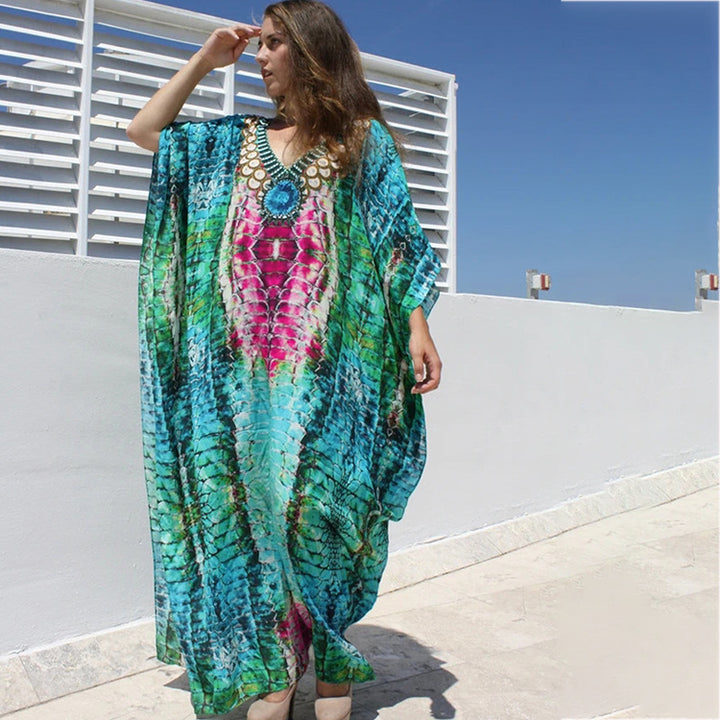 Dame Kaftan med skinnende slange mønster og høj kvalitet broderi Stilla