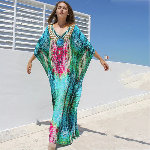 Dame Kaftan med skinnende slange mønster og høj kvalitet broderi Stilla