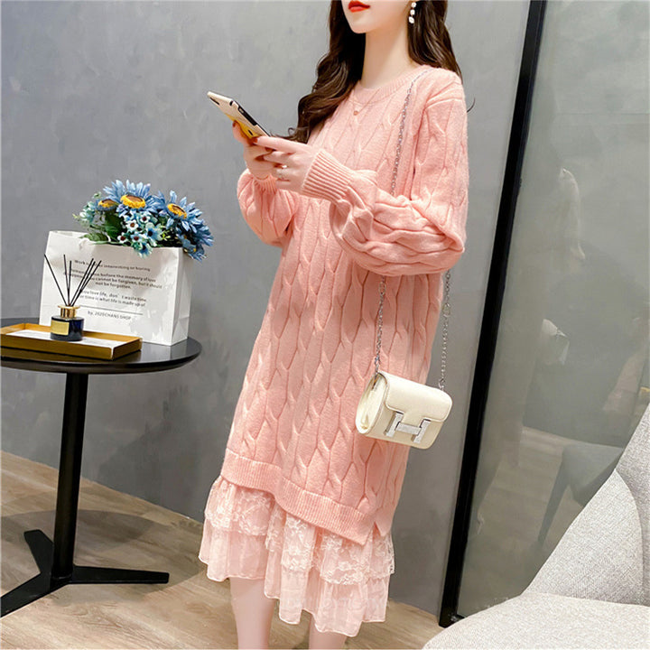Kvinders strikket kjole med stilfuld chiffon underkjole Stilla