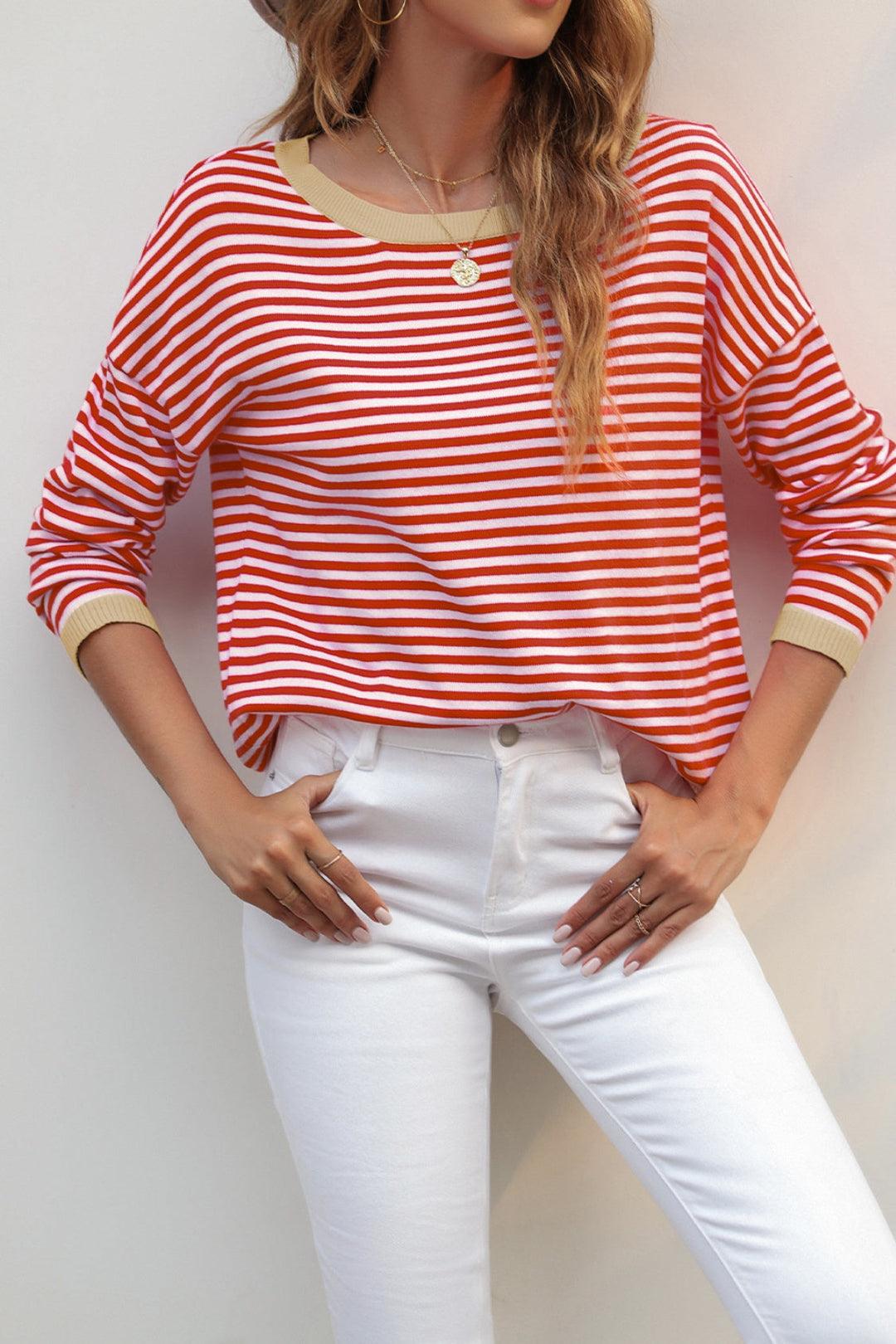 Skovae | Stribet Rundhals-Drop-Shoulder-T-Shirt
