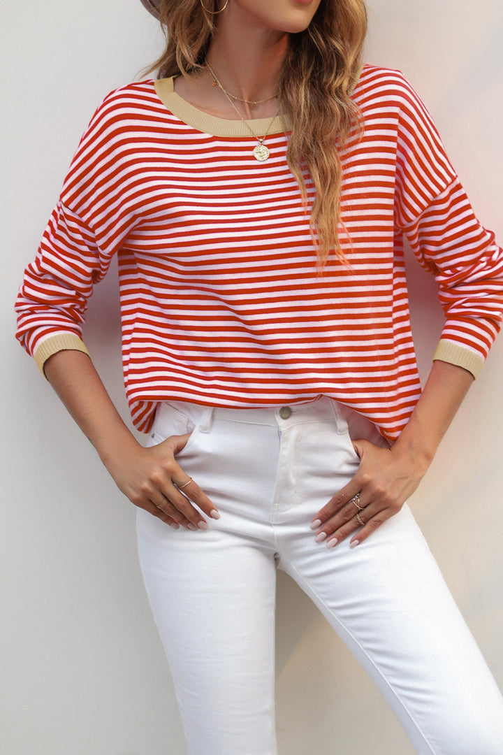 Skovae | Stribet Rundhals-Drop-Shoulder-T-Shirt